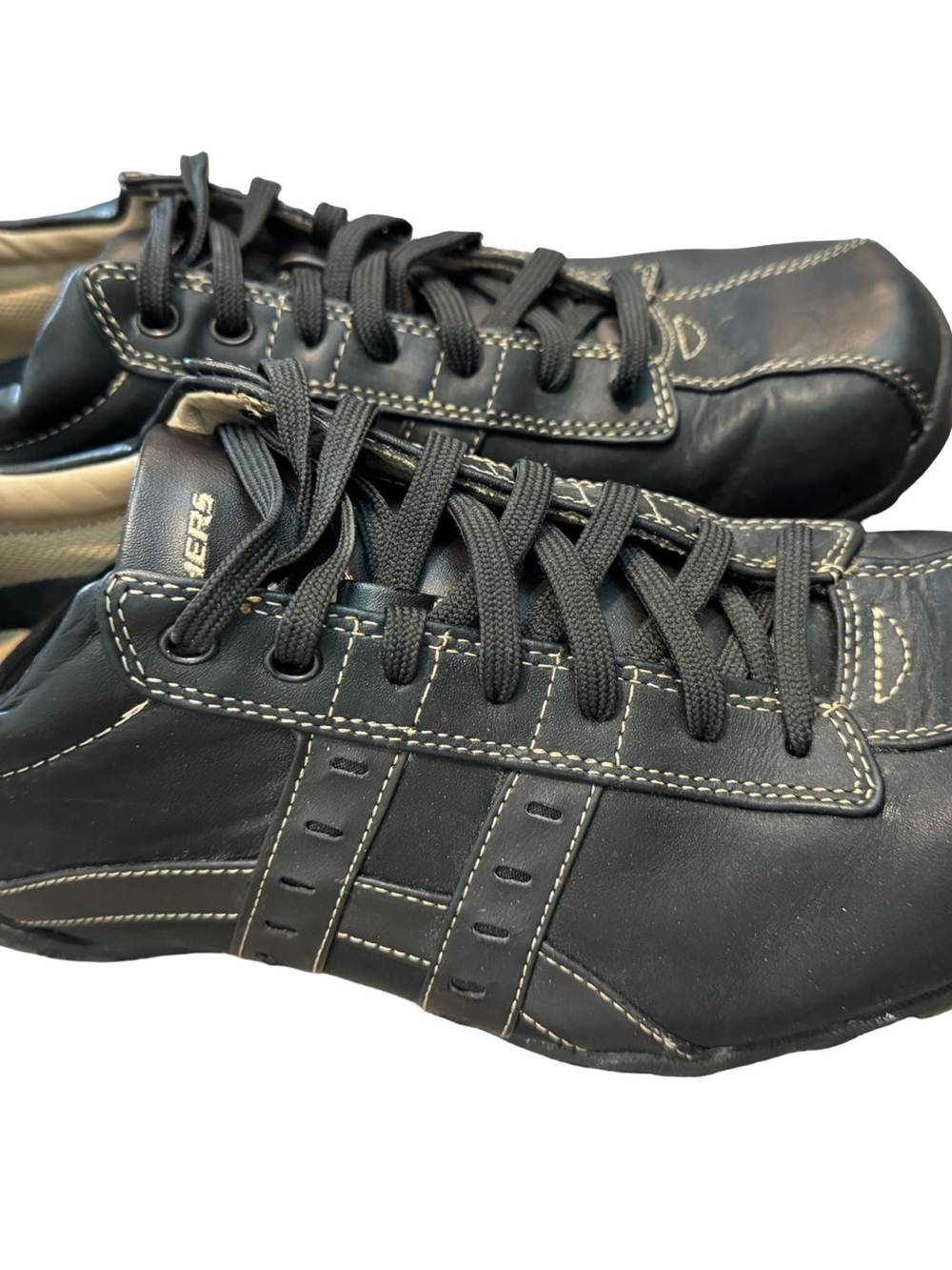 Skechers Men's Black Leather Lace-Up Dress Sneakers Mens SZ 10 - Picture 3 of 16